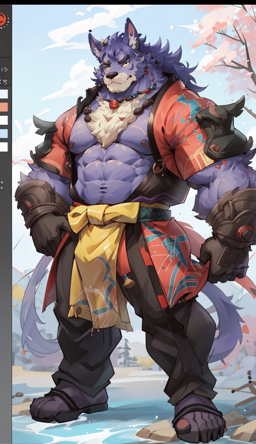 1 kemono mature male, colorful furred, solo, 4K,  masterpiece, ultra-fine details, full_body, thick arms, prominent ear, thick eyebrow, Argus-eyed, big_muscle,  muscular thighs, tall, Muscular,
Japanese summer fastival