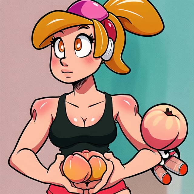 Peach (fruit) robot, female, tanktop, ponytail,