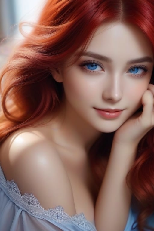 best quality,masterpiece,8k,1girl,(red hair:1.8),8k eyes blue, ,extremely_beautiful_detailed_anime_face_and_eyes,an extremely delicate and beautiful smile,dynamic angle, cinematic camera, dynamic pose,depth of field,chromatic aberration,backlighting,Watercolor, Ink, epic, candystyle, ,style,r1ge,Angelic gorgeous perfect eyes, fantastic face, caucasian, cleavage, beautiful look, detailed elegant erotic seethru underwear revealing nipples,brown and blue palette, ultra focus, face ilumined, face detailed, 8k resolution, painted, dry brush, brush strokes, razumov style and garmash style , trending on artstation, sharp focus, studio photo, intricate details, highly detailed, by greg rutkowski,Best quality, masterpiece, ultra high res, (photorealistic:1.4), 8K raw photo, (fractal art:1.4), cinematic lighting, rim lighting, highly detailed, official art, flawless, sharp focus1girls, negligee, masterpiece, best quality, highly detailed,having fun on bed,1 girl,perfecteyes naked girl in bed , best quality, 8k, smile,