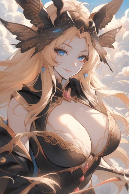 (best quality, masterpiece, colorful, dynamic angle) a sexy mage, beautiful detailed eyes:1.2,best illumination, (best shadow, an extremely delicate and beautiful, Anime face,2.5D,8k, Beautiful facial ,gigantic hanging breasts,features,bloom),dragon_real,riding a flying dragon, above the clouds, mage hood, smiling, beautiful colorful background, distopian city on fire, (intricate details, hyperdetailed:1.15, extreme detailed, highest detailed), sml76,yuzu