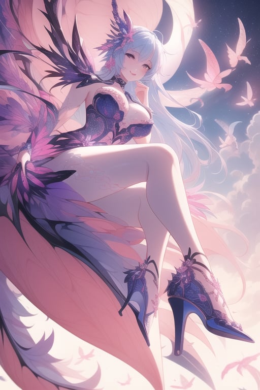 (best quality, masterpiece, colorful, dynamic angle) a sexy mage, beautiful detailed eyes:1.2,best illumination, (best shadow, an extremely delicate and beautiful, Anime face,2.5D,8k, Beautiful facial ,gigantic hanging breasts,features,bloom),dragon_real,riding a flying dragon, above the clouds, mage hood, smiling, beautiful colorful background, distopian city on fire, (intricate details, hyperdetailed:1.15, extreme detailed, highest detailed), sml76,yuzu,high heel