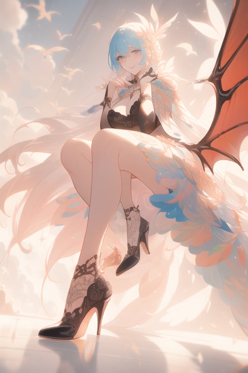 (best quality, masterpiece, colorful, dynamic angle) a sexy mage, beautiful detailed eyes:1.2,best illumination, (best shadow, an extremely delicate and beautiful, Anime face,2.5D,8k, Beautiful facial ,gigantic hanging breasts,features,bloom),dragon_real,riding a flying dragon, above the clouds, mage hood, smiling, beautiful colorful background, distopian city on fire, (intricate details, hyperdetailed:1.15, extreme detailed, highest detailed), sml76,yuzu,high heel