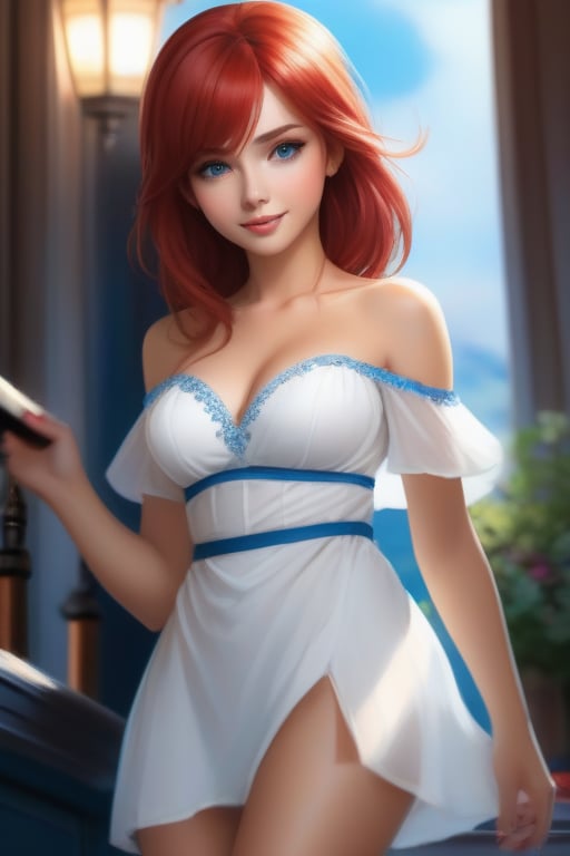 best quality,masterpiece,8k,1girl,(red hair:1.8),8k eyes blue,
,extremely_beautiful_detailed_anime_face_and_eyes,an extremely delicate and beautiful smile,dynamic angle, cinematic camera, dynamic pose,depth of field,chromatic aberration,backlighting,Watercolor, Ink, epic, candystyle, ,style,r1ge,Angelic gorgeous perfect eyes, fantastic face, caucasian, cleavage, beautiful look, detailed elegant dress, brown and blue palette, ultra focus, face ilumined, face detailed, 8k resolution, painted, dry brush, brush strokes, razumov style and garmash style , trending on artstation, sharp focus, studio photo, intricate details, highly detailed, by greg rutkowski,woman, frontview, slight smile, legs in black pantyhose, flower dress, colorful, white theme,dfdd,2d_animated,niji5,anamr, erotic, wet clothes, short black skirt, big breasts, off-shoulder, off_clothes, erotic body, sex