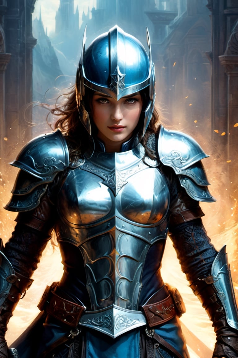 Pencil art by Artgerm, colors by Karol Bak, hdr photo, High dynamic range, vivid, rich details, clear shadows and highlights, realistic, intense, enhanced contrast, highly detailed, (winged helmet:2) , Blade warrior Knight, light blue armor, (both hands rest over a big large broad sword:2) in front, standing tall sentry pose, dark fog forest scenery, photoreal, photographic, concept art, cinematic lighting, cinematic composition, rule of thirds , mysterious, eerie, cinematic lighting, ultra-detailed, ultrarealistic, photorealism, 8k, octane render, sf, cinematic, digital art, colorful, wlop, artgerm and james jean, ultra hd, realistic, vivid colors, highly detailed, UHD drawing, perfect composition, beautiful detailed intricate insanely detailed, rays, vivid colors reflects, luminism, ,aw0k teacher,detailmaster2