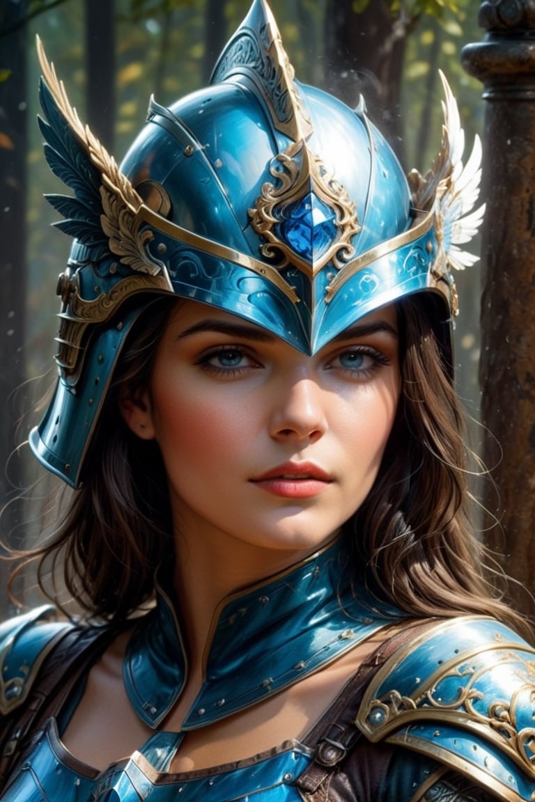 Pencil art by Artgerm, colors by Karol Bak, hdr photo, High dynamic range, vivid, rich details, clear shadows and highlights, realistic, intense, enhanced contrast, highly detailed, (winged helmet:2) , Blade warrior Knight, light blue armor, (both hands rest over a big large broad sword:2) in front, standing tall sentry pose, dark fog forest scenery, photoreal, photographic, concept art, cinematic lighting, cinematic composition, rule of thirds , mysterious, eerie, cinematic lighting, ultra-detailed, ultrarealistic, photorealism, 8k, octane render, sf, cinematic, digital art, colorful, wlop, artgerm and james jean, ultra hd, realistic, vivid colors, highly detailed, UHD drawing, perfect composition, beautiful detailed intricate insanely detailed, rays, vivid colors reflects, luminism, ,aw0k teacher,detailmaster2