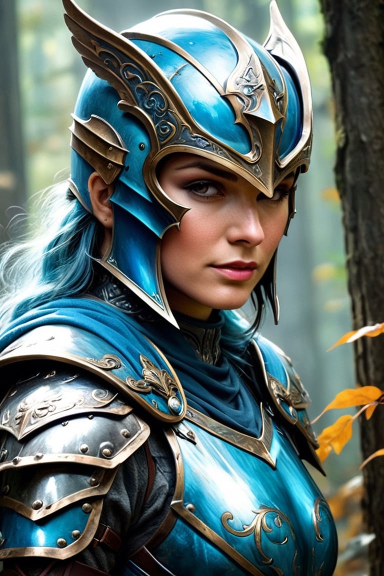 Pencil art by Artgerm, colors by Karol Bak, hdr photo, High dynamic range, vivid, rich details, clear shadows and highlights, realistic, intense, enhanced contrast, highly detailed, winged helmet, Blade warrior Knight, light blue armor, both hands rest over a big large broad sword in front, standing tall sentry pose, dark fog forest scenery, photoreal, photographic, concept art, cinematic lighting, cinematic composition, rule of thirds , mysterious, eerie, cinematic lighting, ultra-detailed, ultrarealistic, photorealism, 8k, octane render, sf, cinematic, digital art, colorful, wlop, artgerm and james jean, ultra hd, realistic, vivid colors, highly detailed, UHD drawing, perfect composition, beautiful detailed intricate insanely detailed, rays, vivid colors reflects, luminism, ,aw0k teacher,detailmaster2