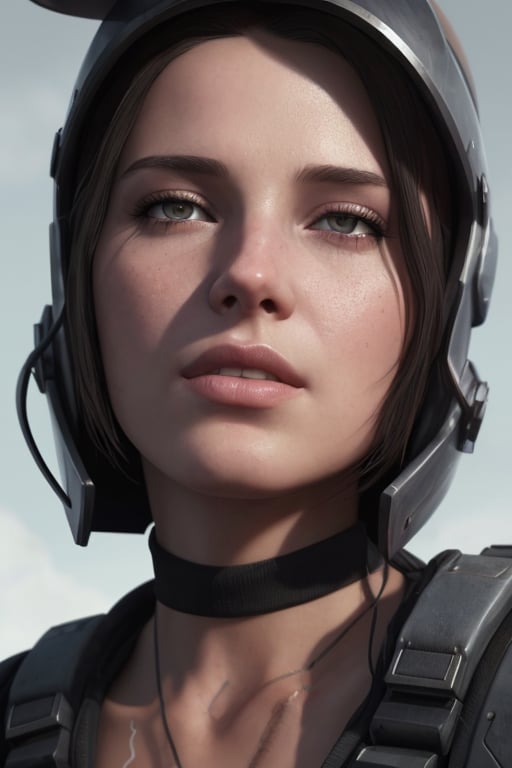 1 girl. Full body, beautiful girl, beautiful realistic face, distant, medium combat shot, (masterpiece, top quality, best quality,  beautiful and aesthetic:1.2), (fractal art:1.2),absurdres, highres, ultra detailed, Ultra-precise depiction, Ultra-detailed depiction, realistic face, solo, dark hair, modular battle helmet with transparent visor, dynamic pose, floating hair, (skinny: 1.2), A woman in extremly detailed battle armor space suit, full body, science fiction, detailed eyes, hyper-detailed, symmetrical face, sharp focus, looking into the camera, chiaroscuro, professional, realistic, rough, gritty, Olivia de Berardinis, sharp focus, sparks, racks, system unit, motherboard, by pascal blanche rutkowski repin artstation hyperrealism painting concept art of detailed character design matte painting, 4 k resolution blade runner
 Backgroun gray, high mounting, 4K, mistic light