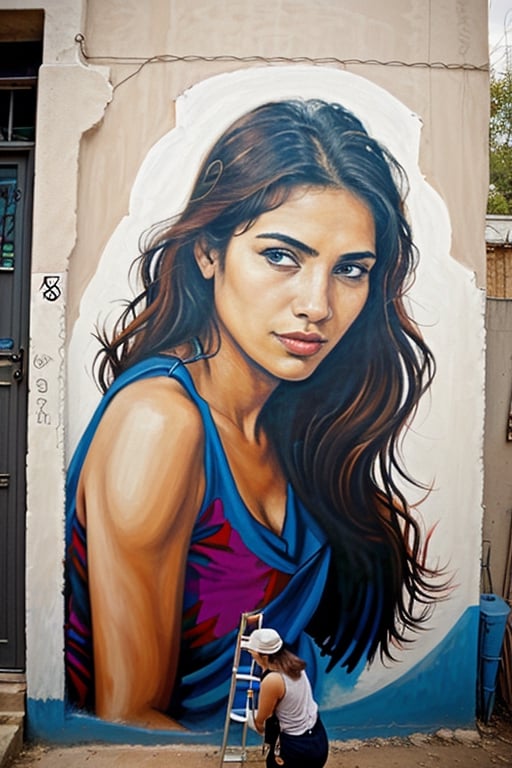 A woman artist painting a mural that tells a powerful story.