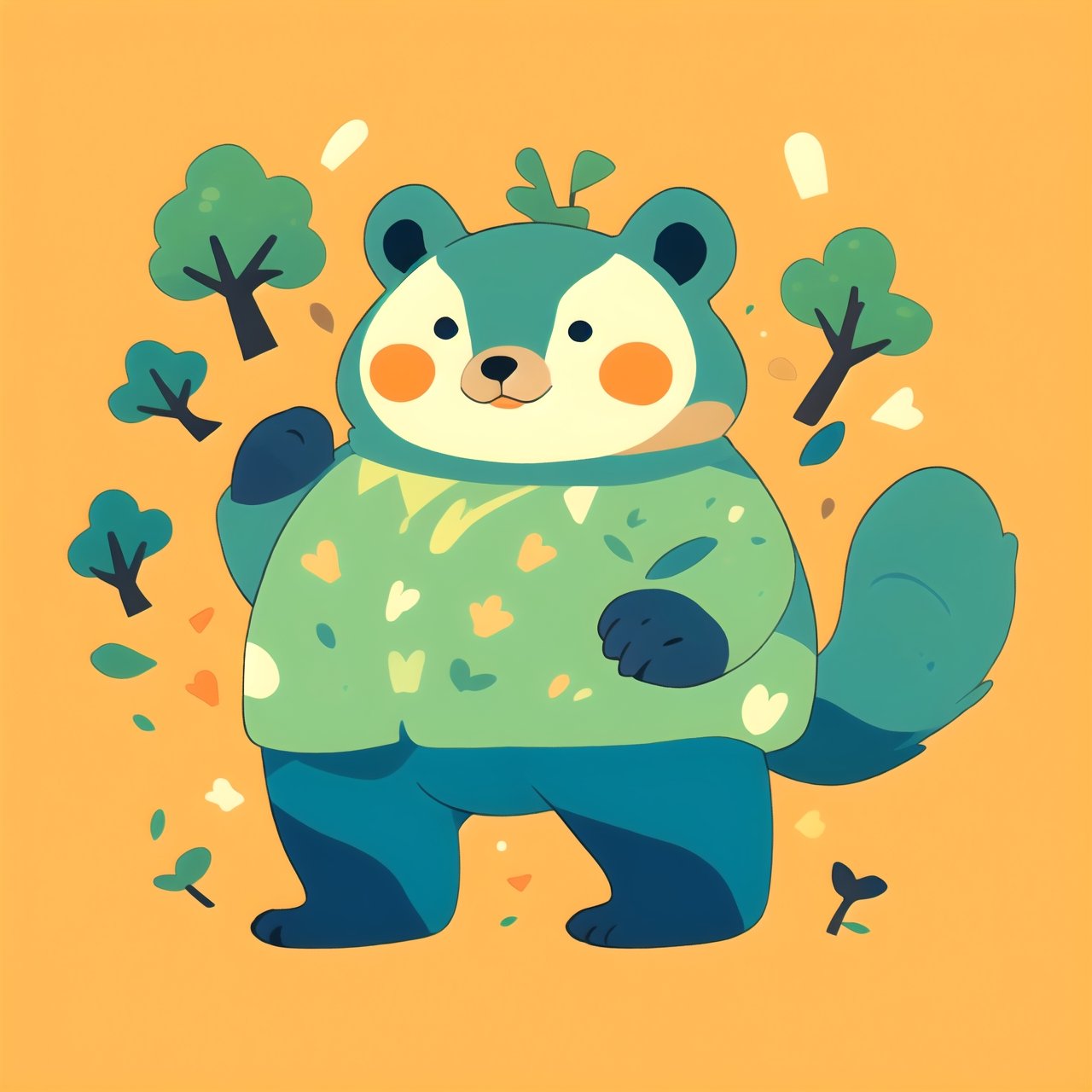 coloredic0n icon, a bear, light_orange_background, in a forest ,cartoon