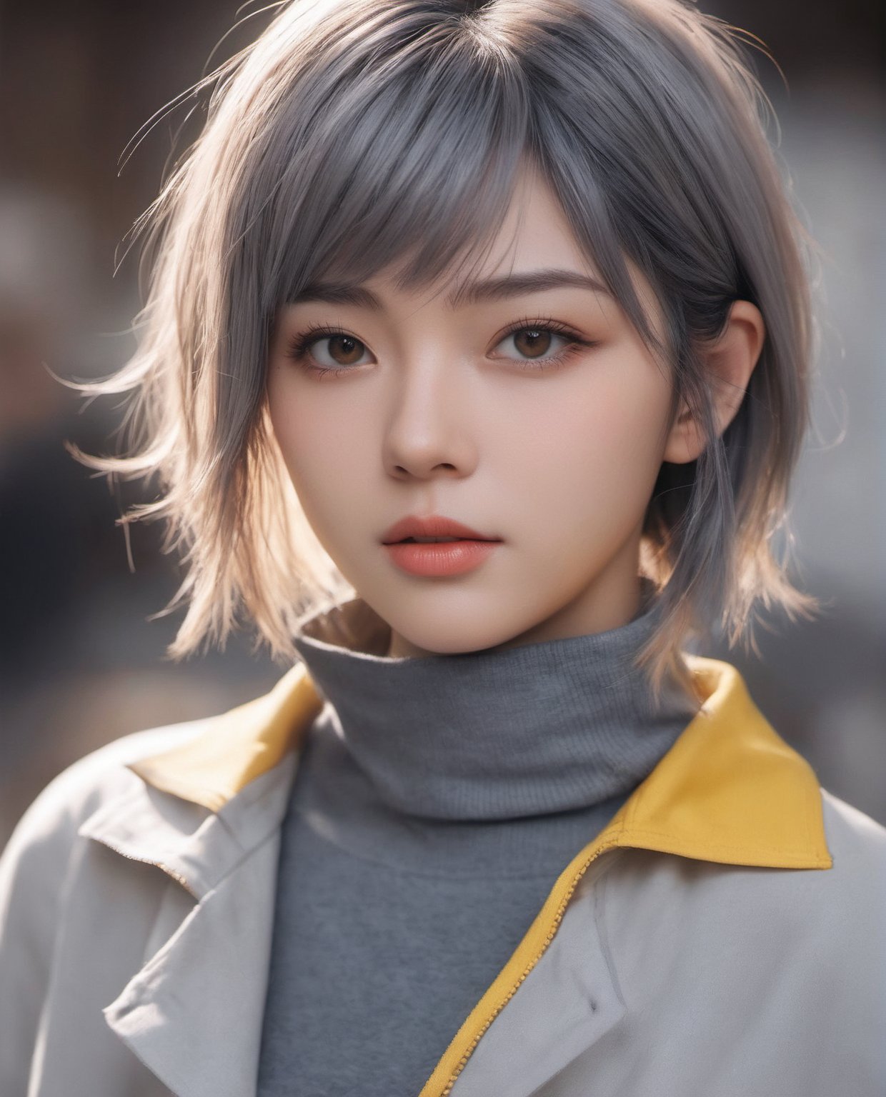 modelshoot style, extremely detailed CG unity 8k, beautiful grey eyes, elegant, sexy, professional majestic oil painting by Atey Ghailan, Dylan Kowalski, Anthonis Mor, Rossdraws, by Rashed AlAkroka, ArtStation, CGSociety, Intricate, High Detail, Sharp focus, shine Bright, volumetric lighting, photorealistic painting art by Midjourney and Aku 悪, perfecteyes, gym clothes,Detailedface, big body, looking at viewer, portrait, dark yellow hair, short hair, (hlfcol haired girl with color1 and col), facing forward,(hlfcol haired girl with color1 and col),b3rli