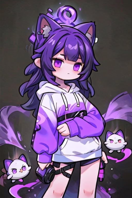 (1st female)) (1st Female) (Purple Dark Hair) (Long Hair) (Glowing Purple Eyes) (White skin) (Wearing Black Hoodie) (Long Hair) (Cat Head Cover) (black purple background) (DX12 Graphics)