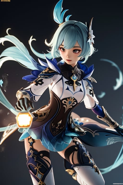 (Karakter Eula Lawrence) {Genshin impact} {Tubuh Tinggi} (Rambut Biru Aqua) (Mengenakan jubah putih) (Mengenakan pakaian yang biasa dia pakai) {Battle Area Background} (Grafik Maks) (Gambar rapi) (Masterpiece dari Genshin impact ) ( Model 3D )