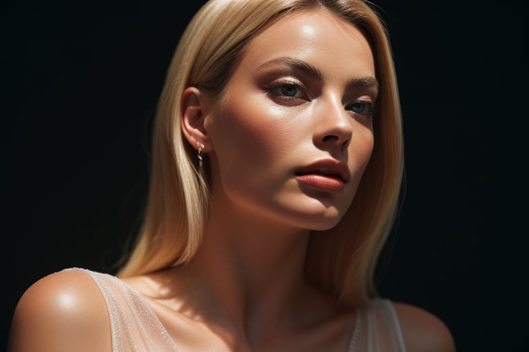 An ethereal female figure, blond hair, dress, sheer_clothes, detailed background, (Margot Robbie]:0.8), round cute face, blue eyes, amazing fine detail, Nikon D850 film stock photograph Kodak Portra 400 camera f1.6 lens, rich colors, lifelike texture, dramatic lighting, unreal engine, trending on ArtStation, cinestill 800 tungsten,photorealistic