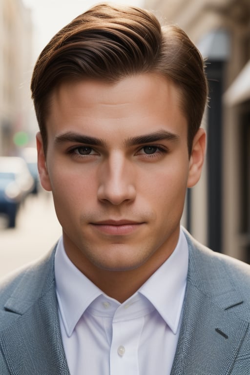 Portrait photo of muscular young guy in a formal business suit, well groomed, ((light bokeh)), intricate, elegant, sharp focus, soft lighting, vibrant colors, (masterpiece), ((streets)), (detailed face)+, eye iris