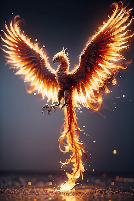 1 chinese fire phoenix,  full body,( no human) , best quality, ( Phoenix only), best quality, ultra realistic, Wide Shot, simple white background ,