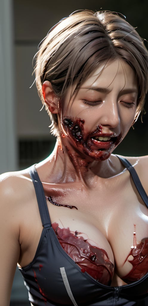 (Claire Redfield) ,(resident evil) ,
(((shirtless:1.2))),(((full body shot:1.2))),(((blowjob to zombie s:1.8))),
(((face with detailed blood:1))),
(((face with detailed semen:1.5))),
(((crying:1.8))),
(((huge breasts:1.5))),
(cosplay), tube_top, short pants, (((zombies are touching her breasts:1.5))),xxmix_girl,LinkGirl