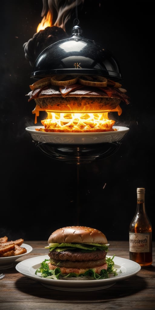 (8k, 3D, UHD, highly detailed, masterpiece) 1 biggest  giant hamburger, ((very Delicious:1.5)),((warm atmosphere:1.5)),Intricately detailed, intricate complexity, 8k resolution, octane render, hdr+, photoreal, hyperreal,

(more explosions:1)
Exploding scenes, 