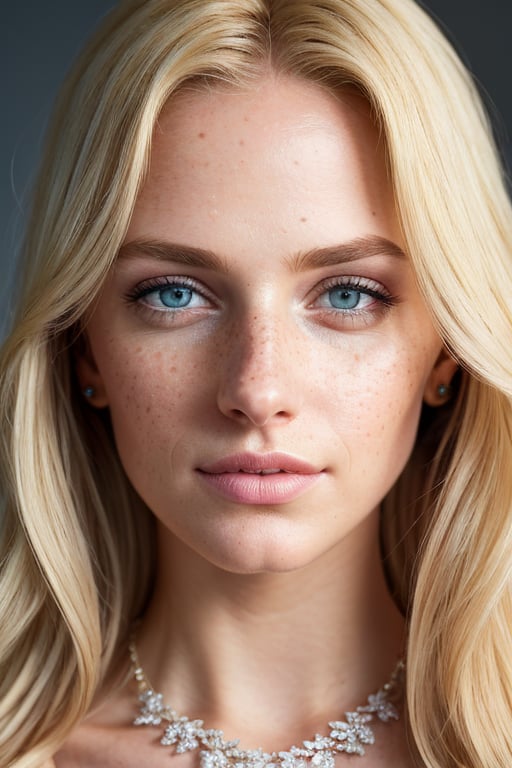 blond girl, freckles: 0.2, attractive, ultra detailed realistic illustration, detailed beautiful face, full body view, dreamy, glowing, backlit, glamour, shimmer, shadows, strokes, smooth, ultra high definition, 8k, unreal engine 5, ultra sharp focus, highly detailed, vibrant, cinematic production character rendering, very high quality model, full body, hyper detailed photography, soft light, ultra detailed, immensely attractive, extremely appealing, caring and playful expressions, detailed face, detailed eyes, mesmerizing beauty, show full body, gorgeous bedroom, Diamond necklace, Diamond earrings, sitting_down, leg_spread, perfect vagina