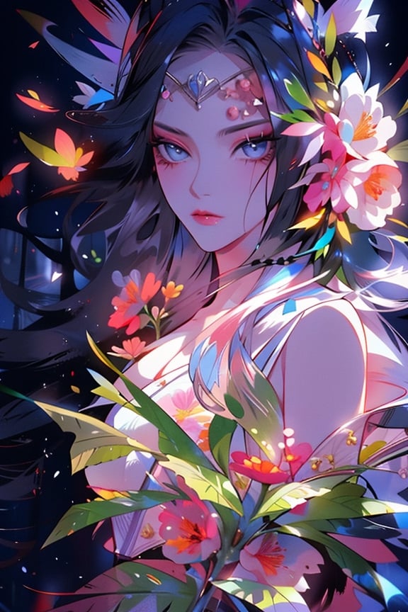 (masterpiece, best quality, highres:1.3), ultra resolution image, (1girl), (solo), kawaii, black hair, mystery, petals on cheeks, dreamlike, soft, pastel, (reality and fantasy:1.4), vivid color, serenity, twilight, garden, fireflies, innocent, graceful, scenery, blooming poppy, tears, peaceful, (white flower crown:1.3),
closed clothes,black knit shirt,masterpiece,1 girl