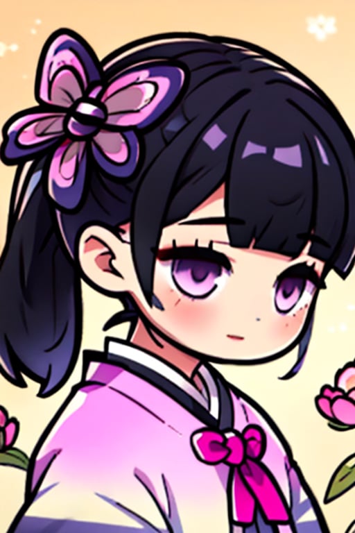 kanao,wear the kanao costume,black hair,purple eyes,cute,tiny girl,japanese,kimetsu no yaiba,not tied,purple Eyes,,there is a hint of black under his hair,where there are lots of flowers,till,cute,cosplayphoto,cutegirl,chuuChloe,not tied,chibi,he has purple in his hair,4d,kanaotsuyuri