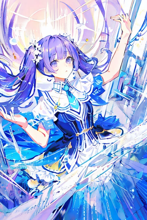 wear the izayoi costume,purple hair,purple eyes,beutiful,tall girl,not tied,purple Eyes,there is a hint of  purple under his hair,no_humans,izayoi miku,scenery