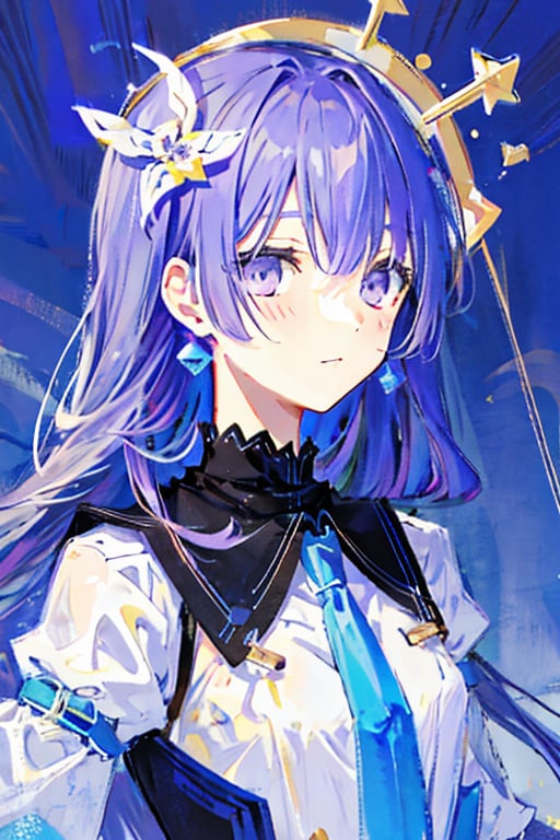 wear the izayoi costume,purple hair,purple eyes,beutiful,tall girl,not tied,purple Eyes,there is a hint of  purple under his hair,no_humans,izayoi miku,scenery