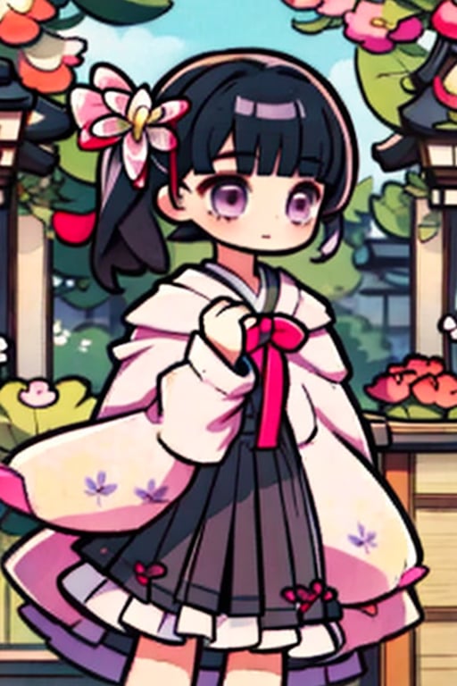 kanao,wear the kanao costume,black hair,purple eyes,cute,tiny girl,japanese,kimetsu no yaiba,not tied,purple Eyes,,there is a hint of black under his hair,where there are lots of flowers,till,cute,cosplayphoto,cutegirl,chuuChloe,not tied,chibi,he has purple in his hair,4d,kanaotsuyuri