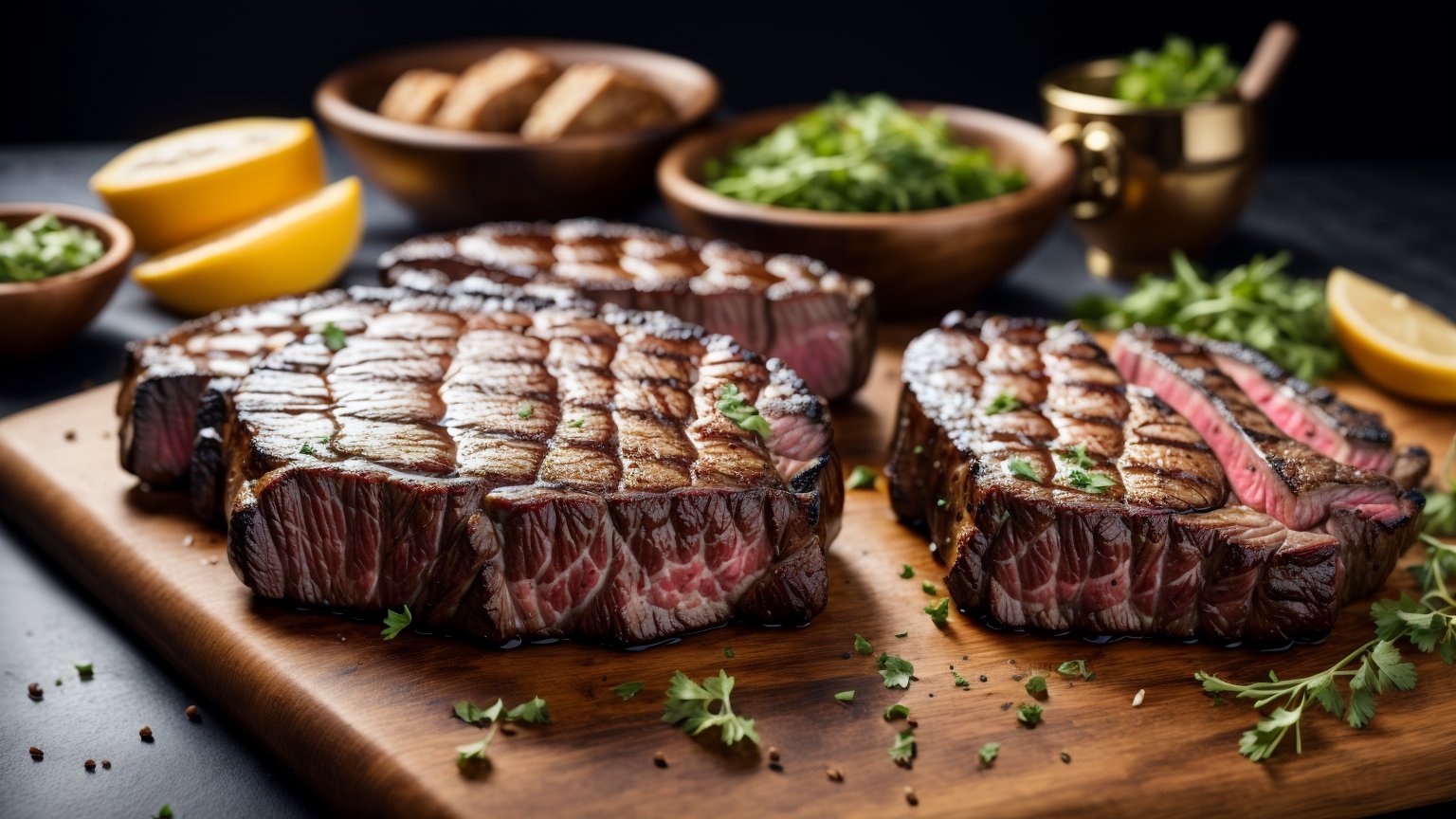 2 ribeye steaks on the girp close up hyper realistic, fine dining, professional stock photo