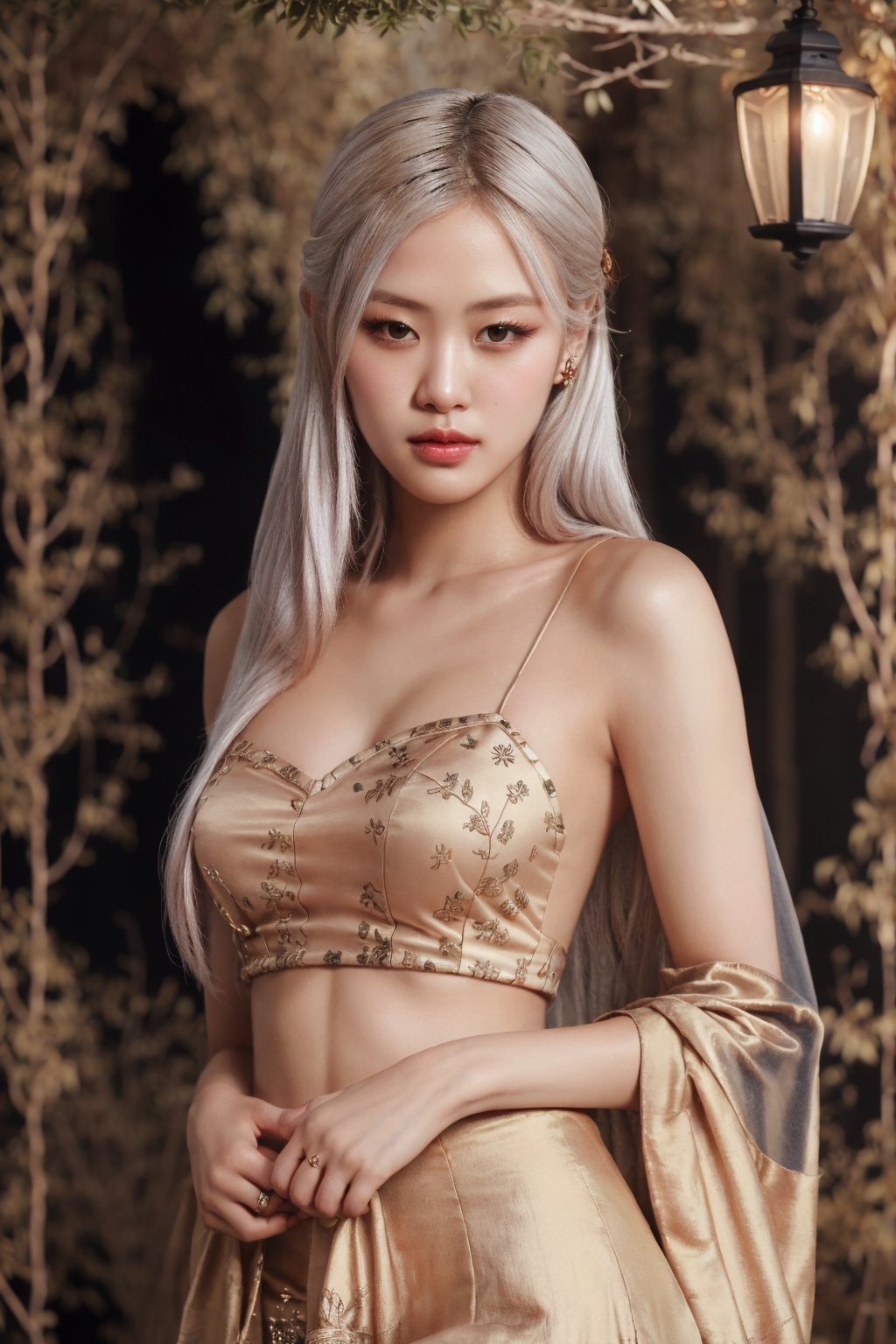 (masterpiece, top quality, best quality, official art, beautiful and aesthetic:1.2), hdr, high contrast, 1girl, beautiful Korean woman, looking at viewer, relaxing expression, white hair, soft make up, ombre lips, finger detailed, perfect hands, BREAK an aprara celestial dancer, shrouded in an aura of mystery and wonder, surrounded by intricate artwork. Displaying exquisite details on her clothing and decorations((upper body)), BREAK frosty, ambient lighting, extreme detailed, cinematic shot, realistic ilustration, (soothing tones:1.3), (hyperdetailed:1.2),Masterpiece