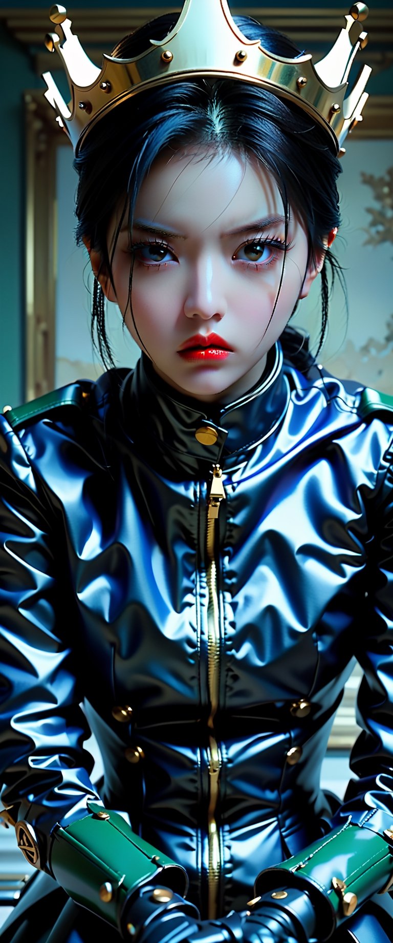 breathtaking ethereal RAW photo of female ((poster of a sexy [princess, suffering, burdened by the weight of a crown, ] in a [ ], pissed_off,angry, latex uniform, eye angle view, ,dark anim,minsi,goeun, , , )), dark and moody style, perfect face, outstretched perfect hands . masterpiece, professional, award-winning, intricate details, ultra high detailed, 64k, dramatic light, volumetric light, dynamic lighting, Epic, splash art .. ), by james jean $, roby dwi antono $, ross tran $. francis bacon $, michal mraz $, adrian ghenie $, petra cortright $, gerhard richter $, takato yamamoto $, ashley wood, tense atmospheric, , , , sooyaaa,IMGFIX,Comic Book-Style,Movie Aesthetic,action shot,photo r3al,bad quality image,oil painting, cinematic moviemaker style,Japan Vibes,H effect,koh_yunjung ,koh_yunjung,kwon-nara,sooyaaa,colorful,roses_are_rosie,armor,han-hyoju-xl
