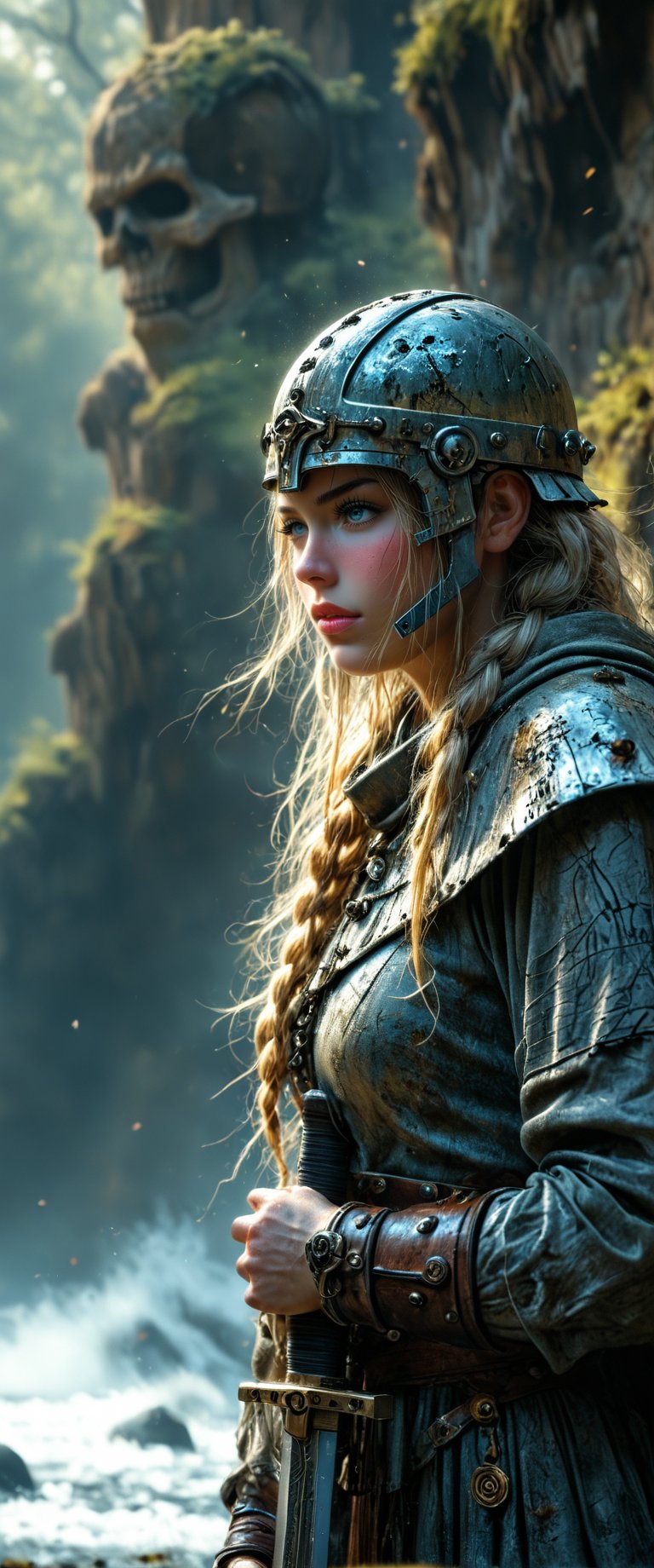 breathtaking ethereal RAW photo of female, (((by John Collier, John William Waterhouse, pinup style, silver, gold), perfect anatomy, Brunhilde, Viking woman holding a sword, (helmet, long braided hair, chainmail armor, ), soft, cute face, female, blush, dreamy, more detail XL
 )), dark and moody style, perfect face, outstretched perfect hands. masterpiece, professional, award-winning, intricate details, ultra high detailed, 64k, dramatic light, volumetric light, dynamic lighting, Epic, splash art .. ), by james jean $, roby dwi antono $, ross tran $. francis bacon $, michal mraz $, adrian ghenie $, petra cortright $, gerhard richter $, takato yamamoto $, ashley wood, tense atmospheric, , , , sooyaaa,IMGFIX,Comic Book-Style,Movie Aesthetic,action shot,photo r3al ,bad quality image,oil painting, cinematic moviemaker style,Japan Vibes,H effect,koh_yunjung ,koh_yunjung,kwon-nara,sooyaaa,colorful,bones,skulls,armor,han-hyoju-xl
,DonMn1ghtm4reXL, ct-fujiii,ct-jeniiii, ct-goeuun,mad-cyberspace,FuturEvoLab-mecha,cinematic_grain_of_film,a frame of an animated film of,score_9,3D,style akirafilm,Wellington22A,Mina Tepes,lucia:_plume_(sinful_oath )_(punishing:_g,VAMPL, FANG-L ,kizuki_rei, ct-eujiiin,Jujutsu Kaisen Season 2 Anime Style,ChaHaeInSL,Mavelle,Uguisu Anko,Zenko,ct-virtual