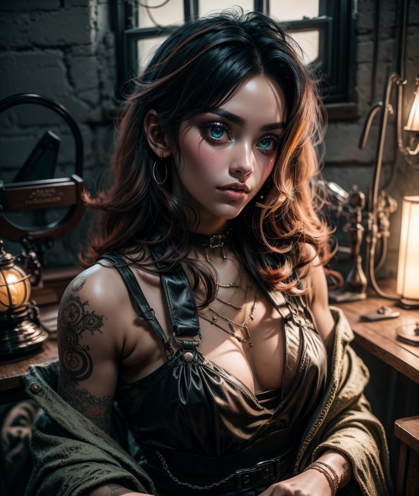   dark-gothic-victorian-Dickens style beautiful asian girl( jisoo)(shaved side  black hair cut,,,kawacy art style , detallado, raw, absurdes, , mucha,chiarosaurio,aesthetic, mugshot, model pose, ,burlesque,dark-gothic-victorian-Dickens style ,yellow top-hat,suspenders, tank top otside,night,sensual, shy ,aesthetic ,light orange), , , very realistic, photography fujifilm X-t3, photo grain, close up, ,shadows of the devil vintage, edgy, punk rock vibe, dirty, noisy . Textured, distressed, vintage, edgy, punk rock vibe, dirty, noisy,EnvyBeautyMix23,valkyrie style