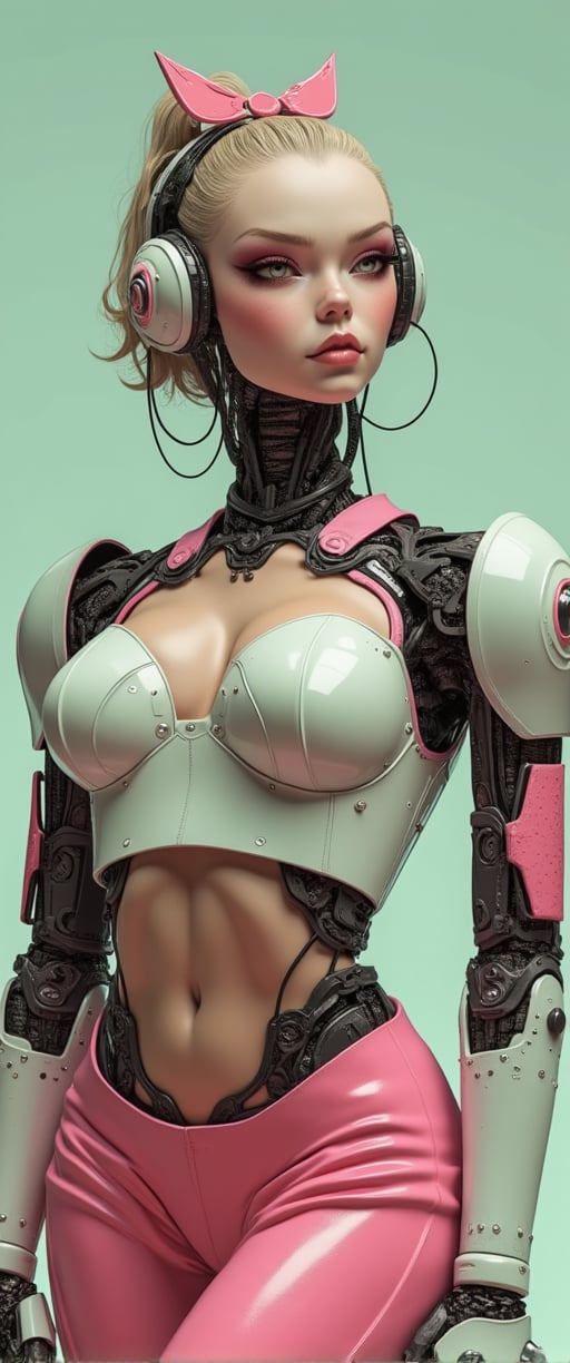 "retro-futuristic robot, pastel pink and mint aesthetics, 50's diner ambiance,Sexy pose Pinup waitress, chrome accents, futuristic nostalgia, gleaming surfaces, soft pastel tones",realhands,Mecha
.