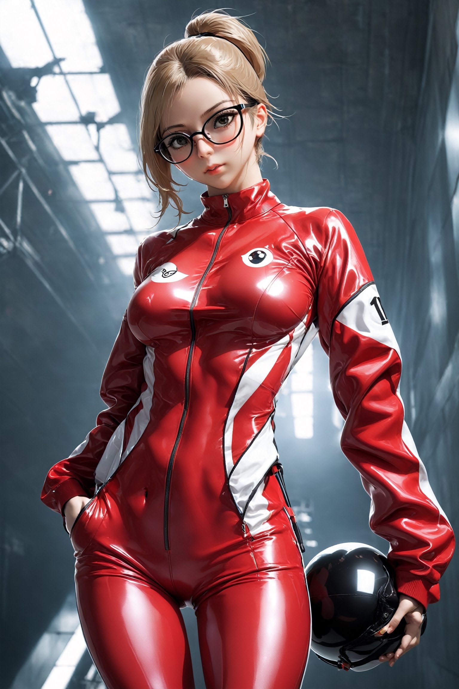 poster of a sexy   [satou sakie, glasses, track jacket, red pants, large breasts  ], ,  very_high_resolution, latex clothing uniform, eye angle view,  , designed by  Dave Mckean,aw0k nsfwfactory,aw0k magnstyle,danknis,sooyaaa,Anime ,IMGFIX

