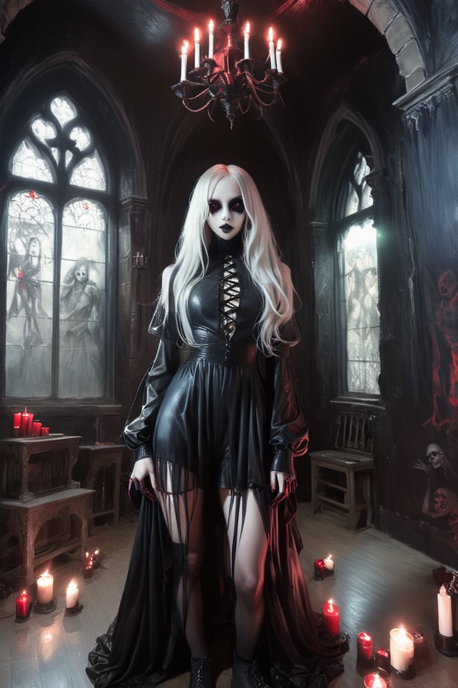 sexy naugthy pale skin demon  girl  with oversized red sunglesses,long  hair ,  ,  , wearing latex outfitt, dark atmosphere.

(room has gothic walls with creepy decorations, candels , gothic furniture:1.1)  

( young face:1.2),
modern, (high detailed skin:1.2), 8k uhd, dslr, soft lighting, high quality, film grain, Fujifilm XT3 ,  , relaxing, long hair, ,sooyaaa,detailmaster2,more detail XL,Anime 