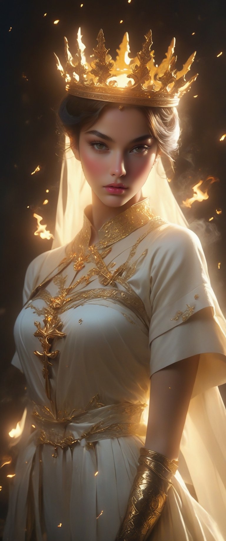  evil dark (Goddess wearing golden armor, cross symbol, holding long sword (thick blade, flame), golden crown, white cloak, queen of sunshine, oil painting style, sharp focus, LED, smoke, artillery, sparks, perfect fingers (1 thumb, 4 fingers), perfect composition, detailed complex octane renderings popular on fine art websites, 8K art photography, realistic concept art, soft and natural stereoscopic cinema perfect lighting, chiaroscuro, award-winning photos


 ) , ,sparks,, painting canvas style, sharp focus, emitting diodes, smoke, artillery, sparks, racks, system unit, perfect composition, beautiful detailed intricate insanely detailed octane render trending on artstation, 8 k artistic photography, photorealistic concept art, soft natural volumetric cinematic perfect light, chiaroscuro, award - winning photograph, masterpiece, oil on canvas, raphael, caravaggio, greg rutkowski, beeple, beksinski, giger,ct-niji2,sooyaaa,roses_are_rosie,koh_yunjung,photo r3al,jennierubyjenes,kim youjung,han-hyoju-xl,kwon-nara,minsi,JenniferloveHewitt,aesthetic portrait,Japan Vibes