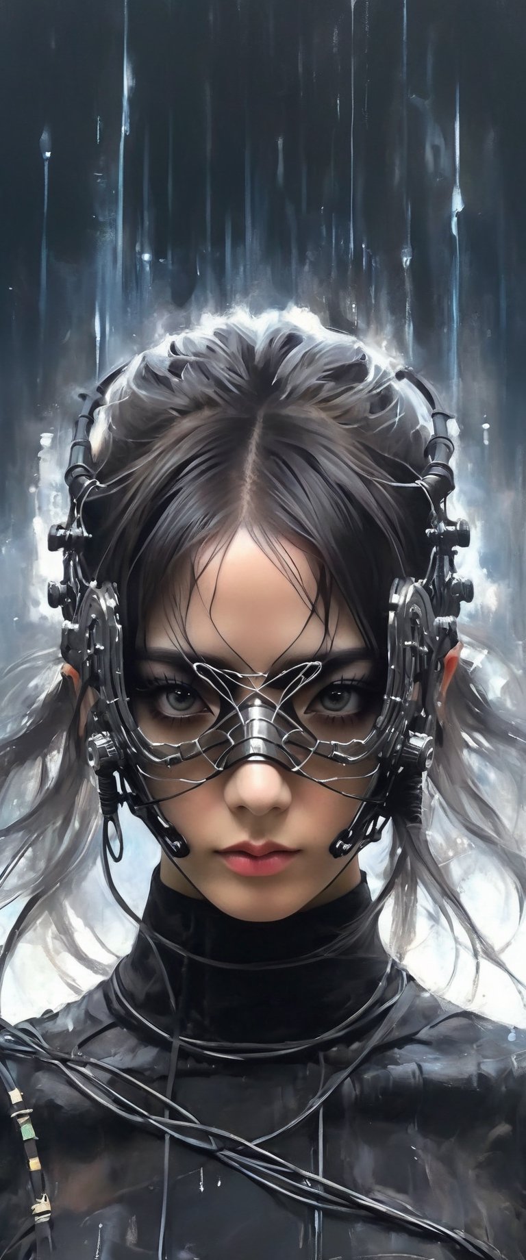 a girl standing on a deserted plateau with black clothing and wire mask, avant-garde portraiture, net art, sleek linest,aw0k nsfwfactory,aw0k magnstyle,danknis,sooyaaa,Anime ,cyborg style,4nime style,dlwlrma,korean girl,Gric,ice and water,greg rutkowski,Renaissance Sci-Fi Fantasy,beyond_the_black_rainbow