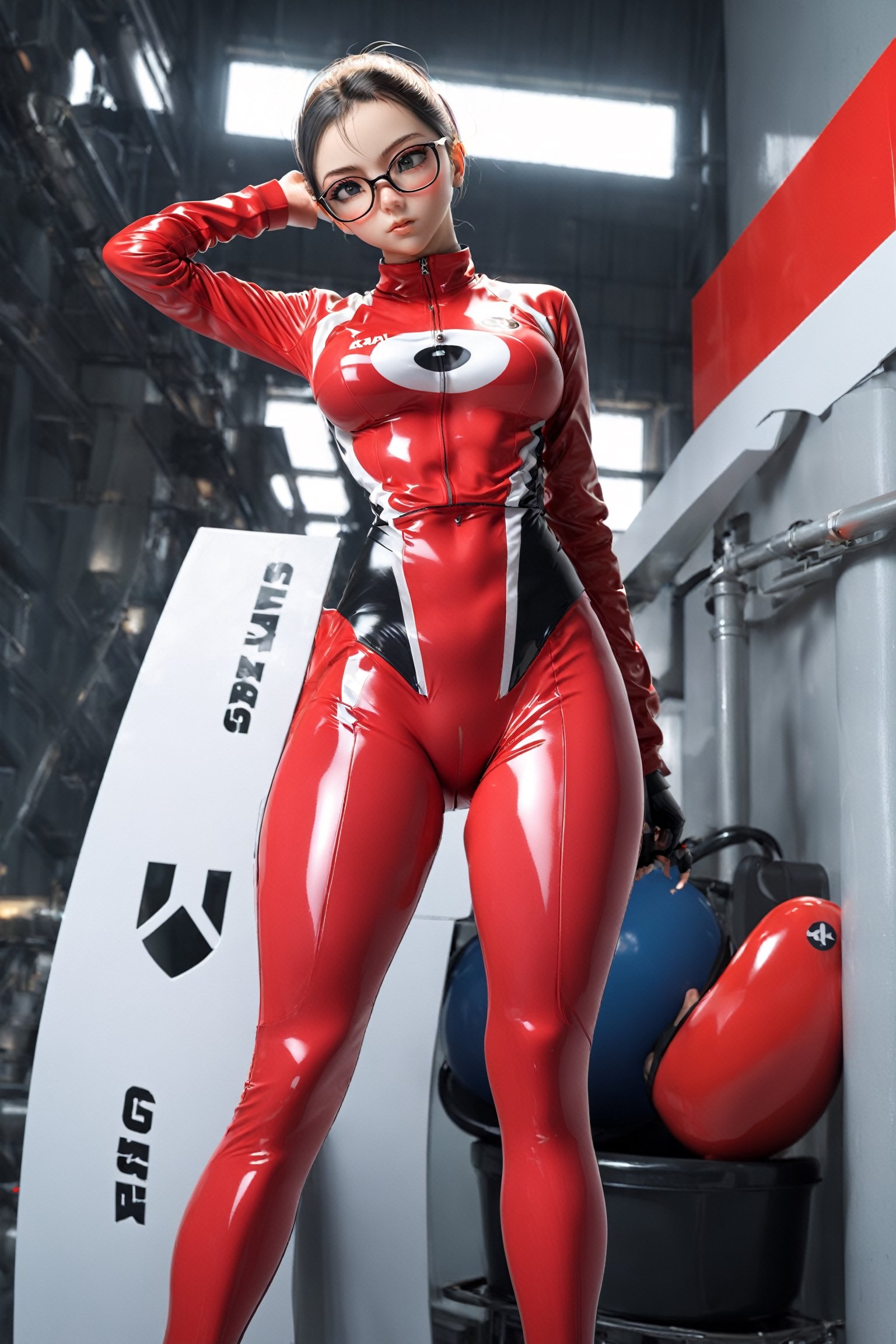 poster of a sexy   [satou sakie, glasses, track jacket, red pants, large breasts  ], ,  very_high_resolution, latex clothing uniform, eye angle view,  , designed by  Dave Mckean,aw0k nsfwfactory,aw0k magnstyle,danknis,sooyaaa,Anime ,IMGFIX

