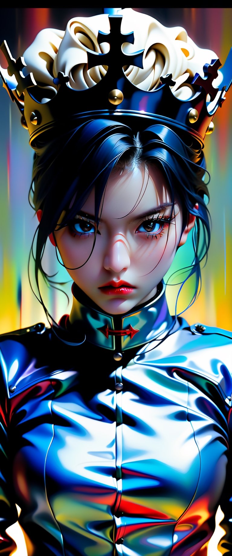 breathtaking ethereal RAW photo of female ((poster of a sexy [princess, suffering, burdened by the weight of a crown, ] in a [ ], pissed_off,angry, latex uniform, eye angle view, ,dark anim,minsi,goeun, , , )), dark and moody style, perfect face, outstretched perfect hands . masterpiece, professional, award-winning, intricate details, ultra high detailed, 64k, dramatic light, volumetric light, dynamic lighting, Epic, splash art .. ), by james jean $, roby dwi antono $, ross tran $. francis bacon $, michal mraz $, adrian ghenie $, petra cortright $, gerhard richter $, takato yamamoto $, ashley wood, tense atmospheric, , , , sooyaaa,IMGFIX,Comic Book-Style,Movie Aesthetic,action shot,photo r3al,bad quality image,oil painting, cinematic moviemaker style,Japan Vibes,H effect,koh_yunjung ,koh_yunjung,kwon-nara,sooyaaa,colorful,roses_are_rosie,armor,han-hyoju-xl
,Enhanced All,color art