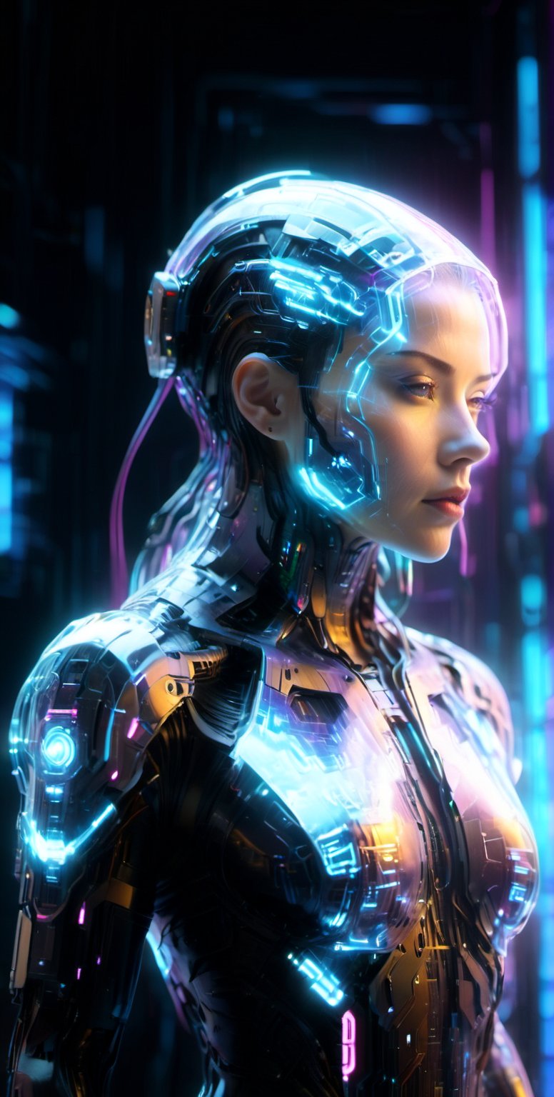 high quality, Ultra HD, A cyberpunk icon dons a tech-woven ensemble, embodying the essence of digital futurism, her every move a glitched symphony in the world of fashion.,Energy light particle mecha,Strong Backlit Particles