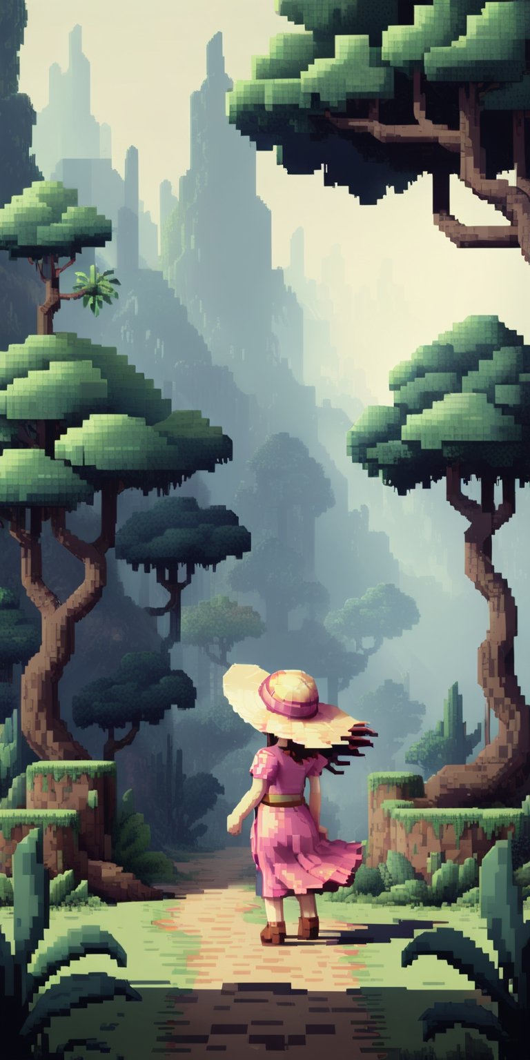 Pixel-Art Adventure featuring a Girl: Pixelated girl character, vibrant 8-bit environment, reminiscent of classic games,pixel style