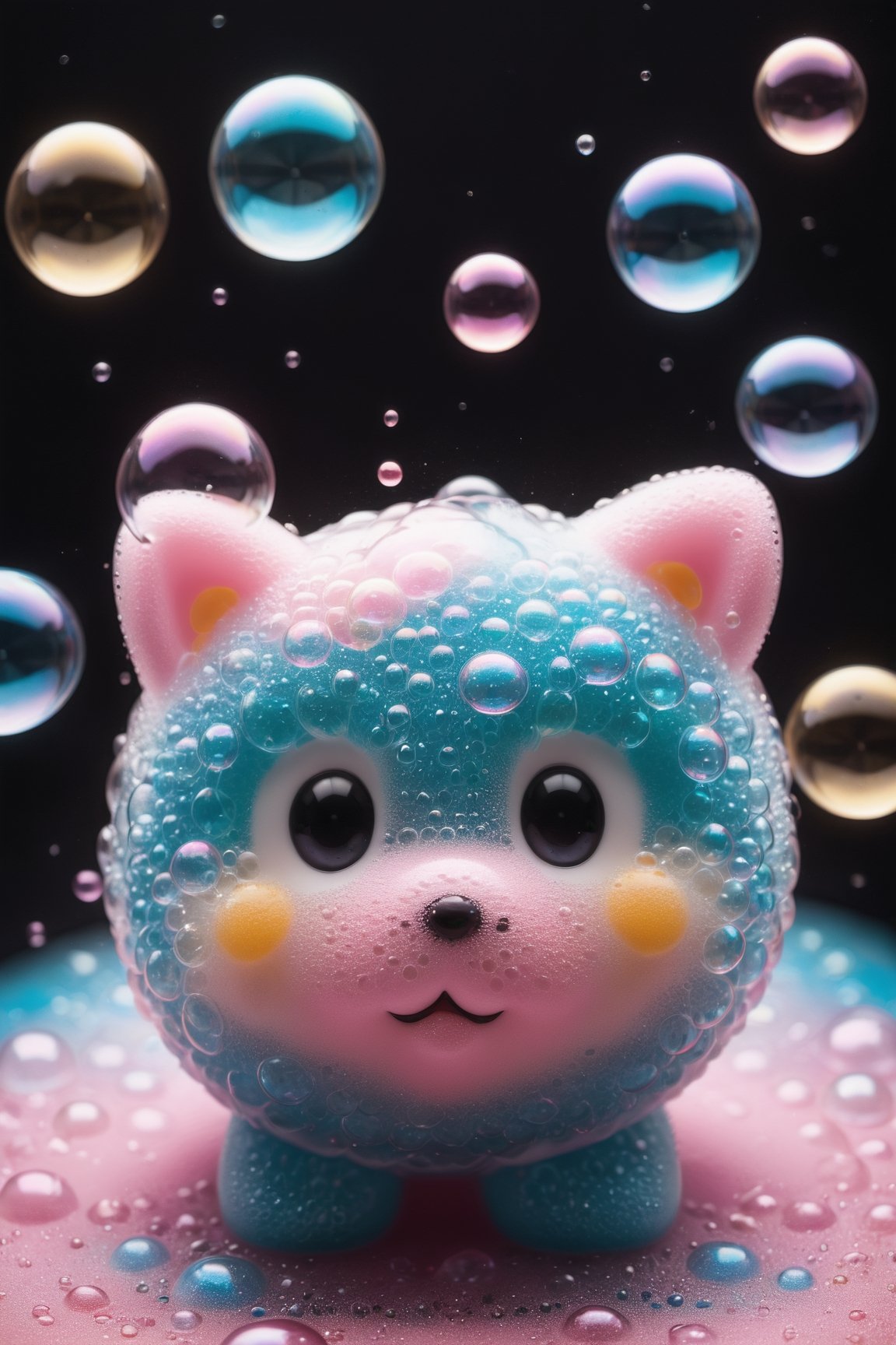 Made of bath foam and soap bubbles, photo of Kirby, cute, Kawaii theme, sharp focus, vibrant colors, strong film grain, cinematic lighting,detailmaster2,more detail XL