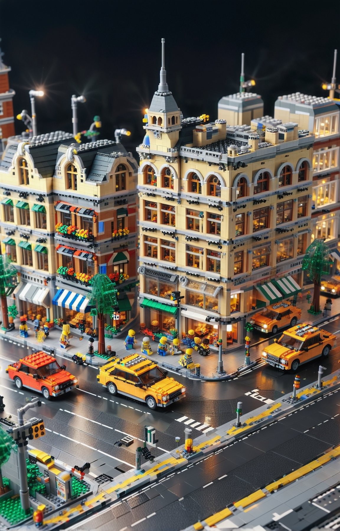 LEGO city street night scene, highly detailed, super high resolution, 8K UHD,lego