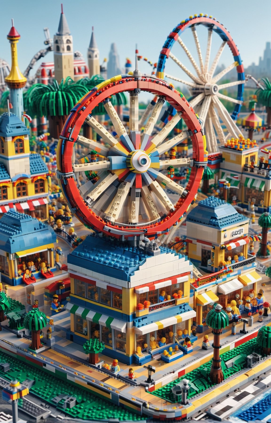 Lego style, amusement park scene, rich color matching, blind box style, toy model, voxel, very detailed, super high resolution, 8K UHD,lego