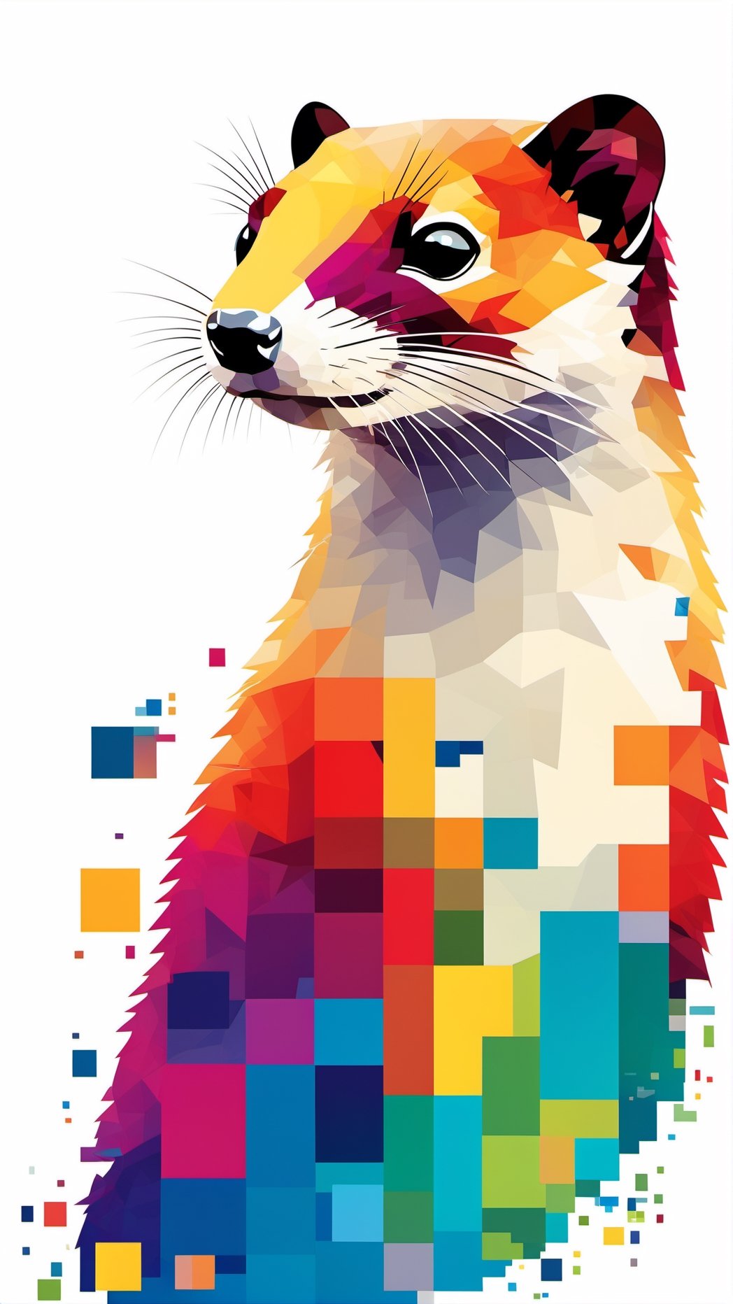  white background , a super minimal pixelated vector logo of a multicolored stoat. Super crisp detail, High resolution, clean precise edges, 8K, graphic tshirt vector, contour, white border background, (the most stunning illustration in the world:1.5)