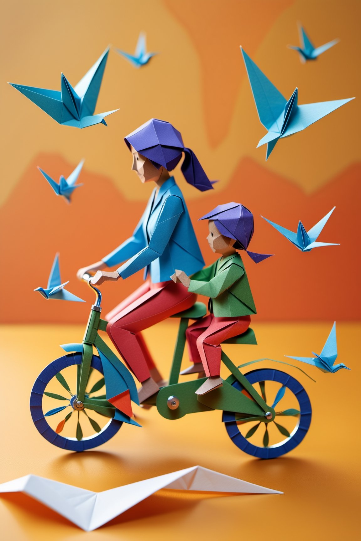 origami style, Parents teaching their child how to ride a bike, milestones, family bonding, childhood memories, balance, joyous achievement, high-quality,													
,Leonardo Style