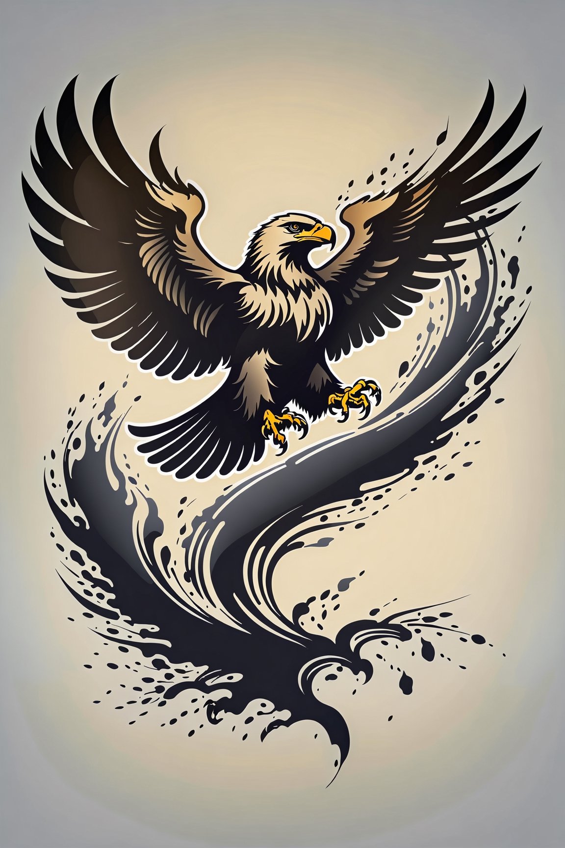 high quality, logo style, black sumi-e, Silhouette of an eagle with spread wings, sophisticated, simple, high quality, Leonardo Style,vector art illustration,detailmaster2,more detail XL,sketch art