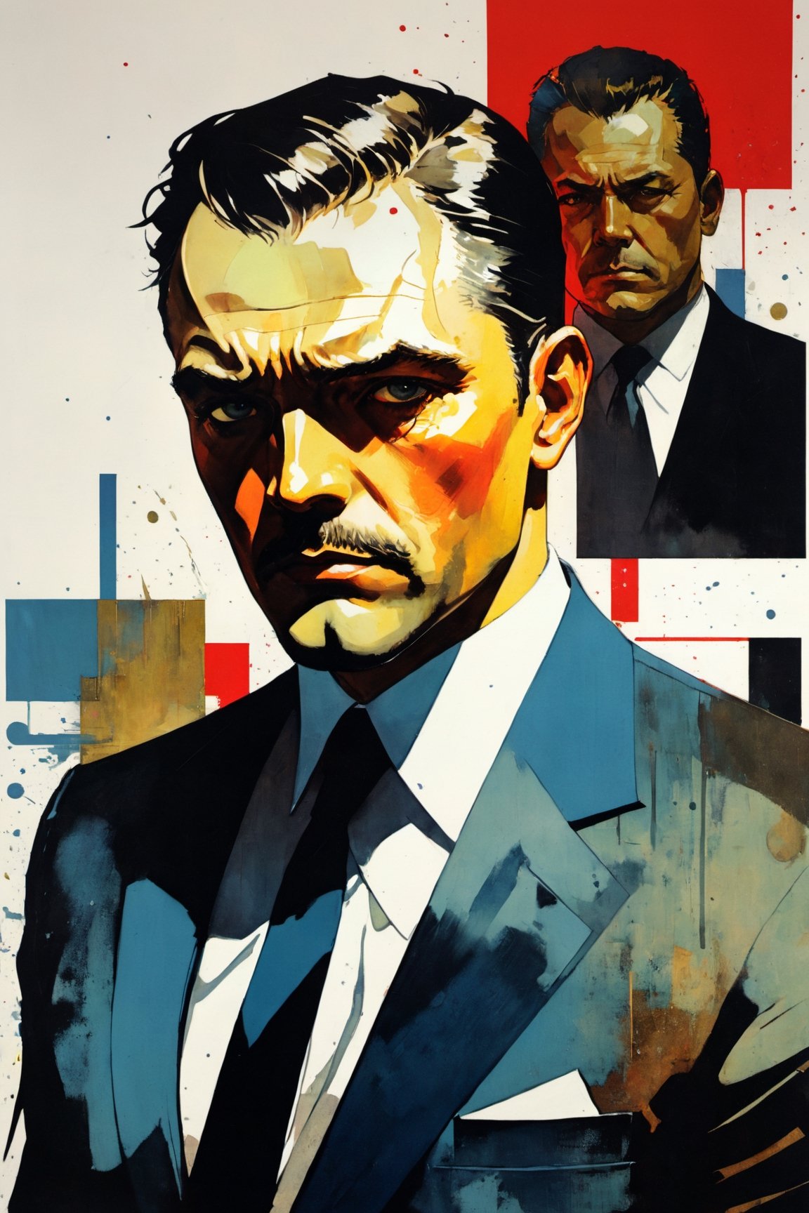 There is a poster of a man in a suit and tie, Corey Loftis (Cory Loftis) style of, Inspired by Vincent Lefevre, Style of Kyrill Kotashev, Pulp Style Poster, Yoji Shinkawa : : portrait of a, Works inspired by Lev Lvovich Kamenev, Poster Illustration, OFFICIAL PRINTING, Karl Kopinski(Karl Kopinski)Inspired by,(Magazines:1.3), (cover-style:1.3)