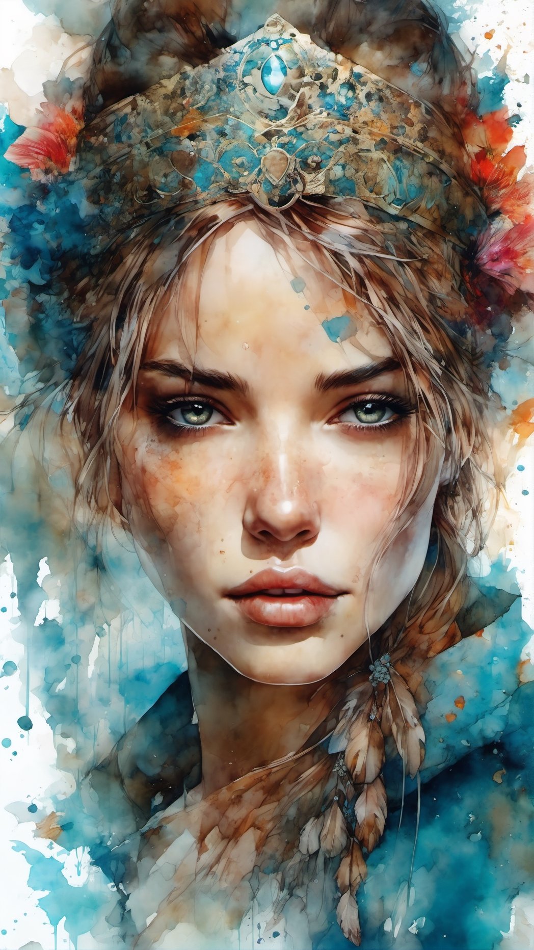 strong warrior princess, centered, key visual, intricate, highly detailed, breathtaking beauty, precise lineart, vibrant, comprehensive cinematic, Carne Griffiths, Conrad Roset, (the most beautiful portrait in the world:1.5)