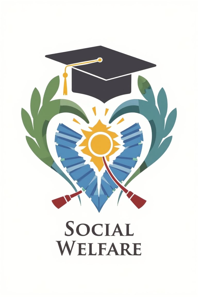 Creating a motivating Korea University Social welfare department logo  that is both catchy and appealing to a freshmen or those who don't know the department as the logo has a name "Social Welfare", associate with hearts and books, 4k , high details,Made of adrr-zllj